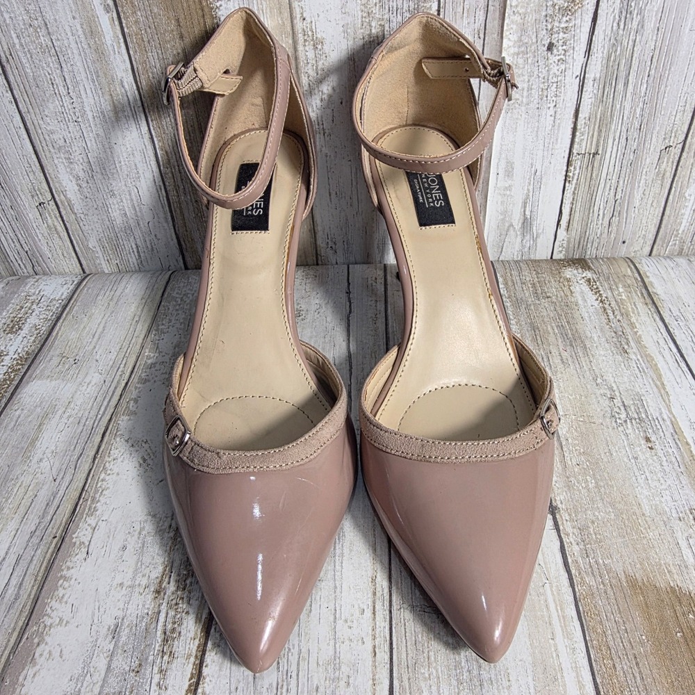 Jones New York Signature Womens Nude Patent Pointed Toe Ankle Strap Pumps Heels - Picture 10 of 11